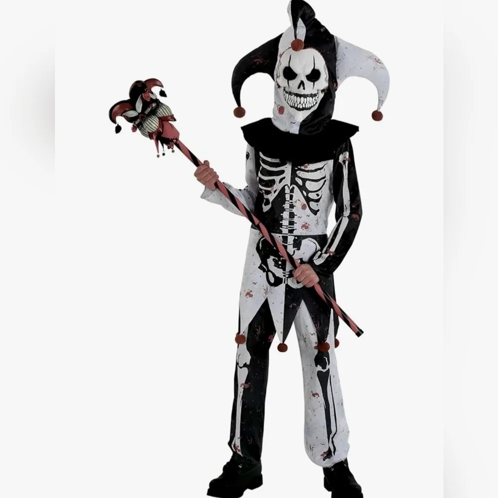 Black & White Jester Clown Costume - 1 Set Size XL 14-16